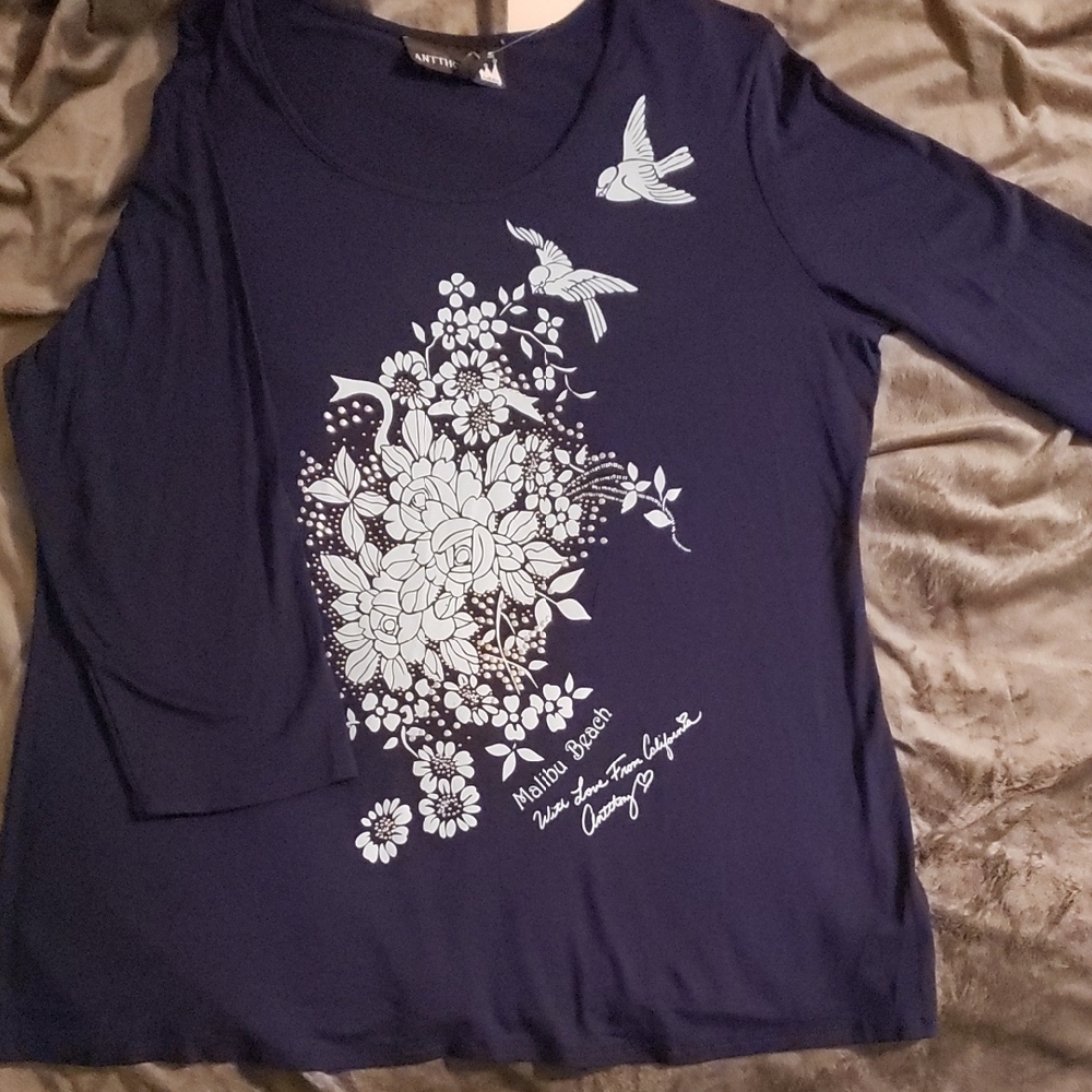 Antthony navy Floral Bird Long Sleeve Top